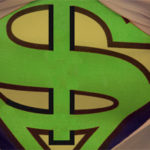 Shirt open showing Superman-stylized $ symbol